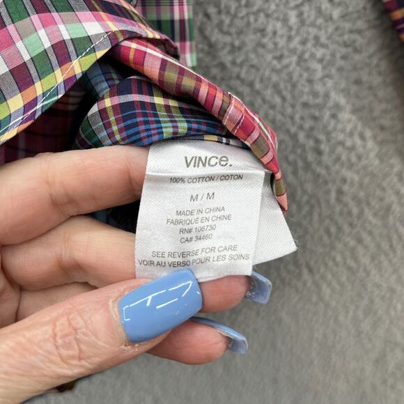 Vince Shirt Mens Medium Colorful Plaid Long Sleeve Cotton Slim Fit Button Down - Picture 6 of 13